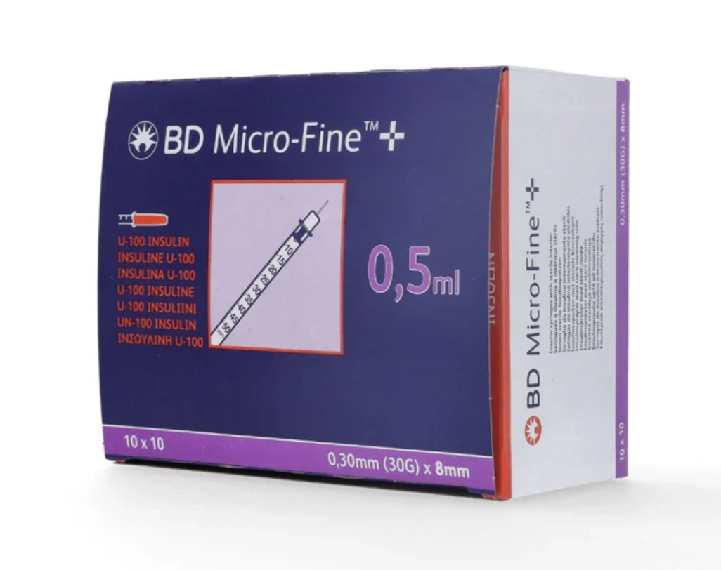 BD Fine Insulin Syringe | 30G 8mm Micro-Fine Needle (100 Units/mL)
