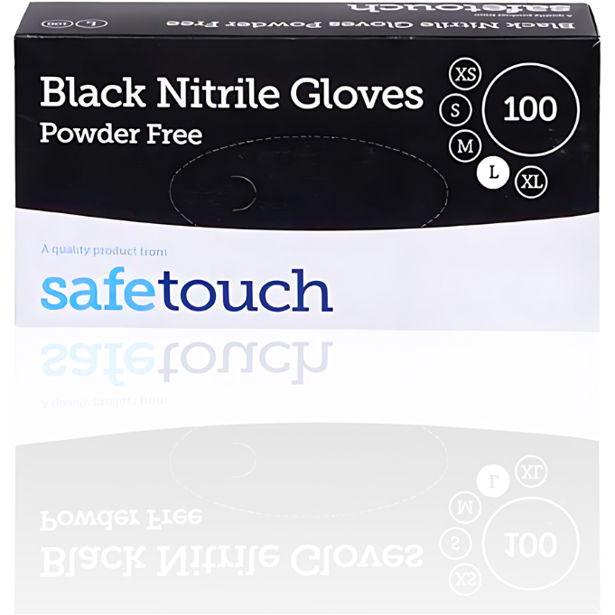 SafeTouch Black Nitrile Gloves Powder Free Medium